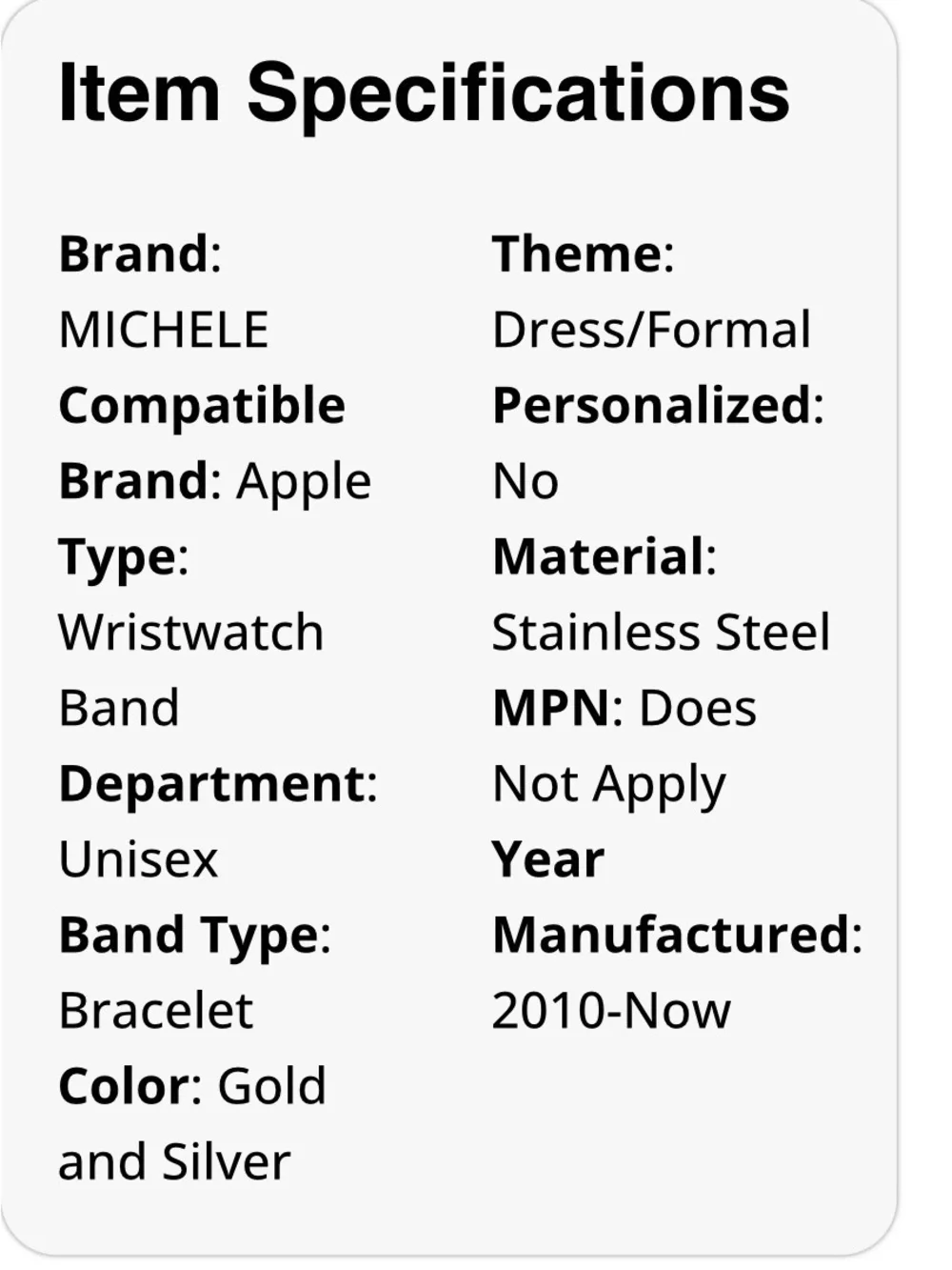 Michele Two-Tone Stainless Steel and 18k Gold Plated Link Smartwatch Band